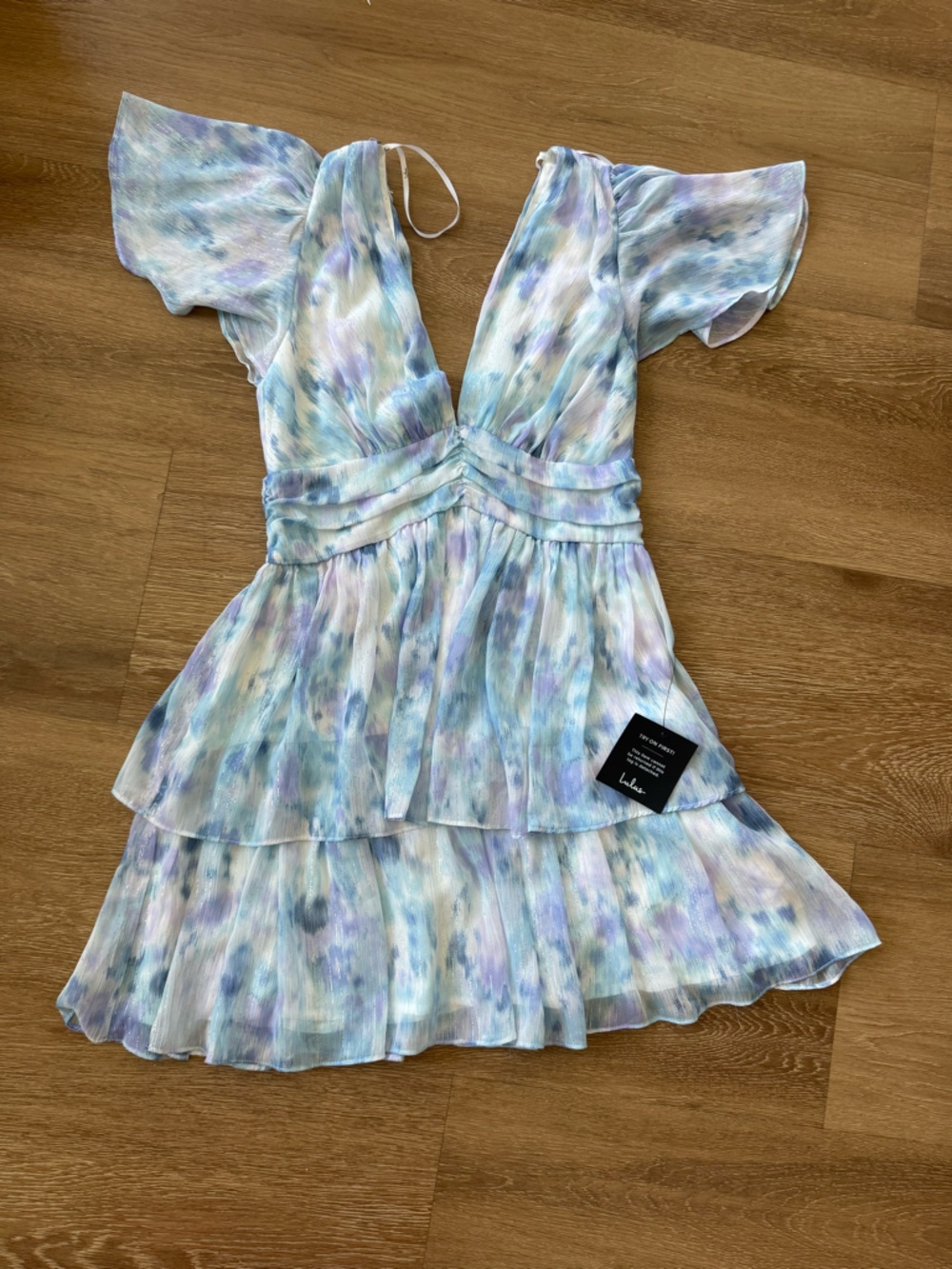 Lulu's Pastel Tie-Dye Mini Dress in Blue, Purple, Cream